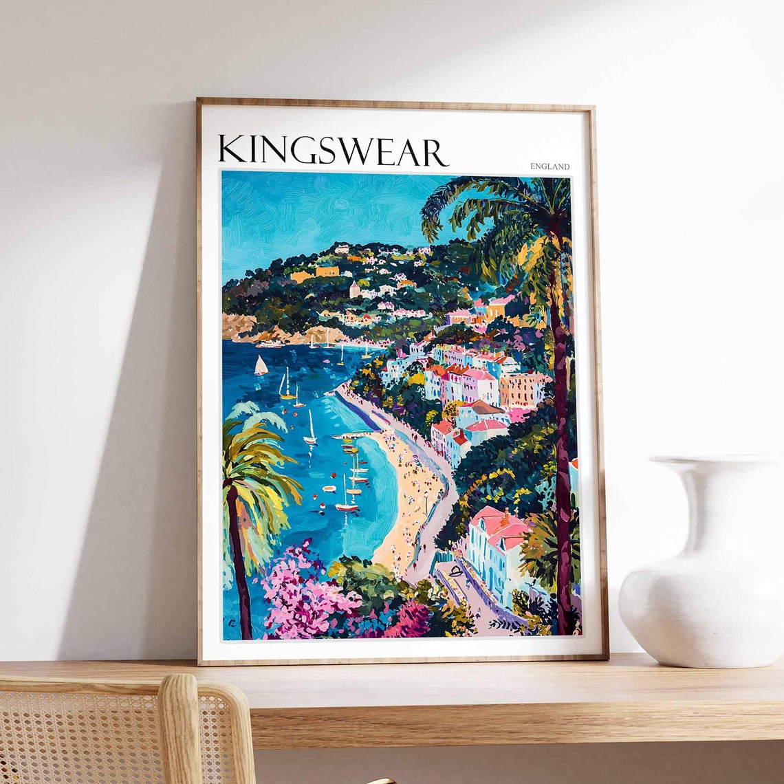 Kingswear Poster English Riviera Poster Uk Travel Poster Coastal Wall Art British Decor Kingswear Travel Print Kingswear Wall Decor