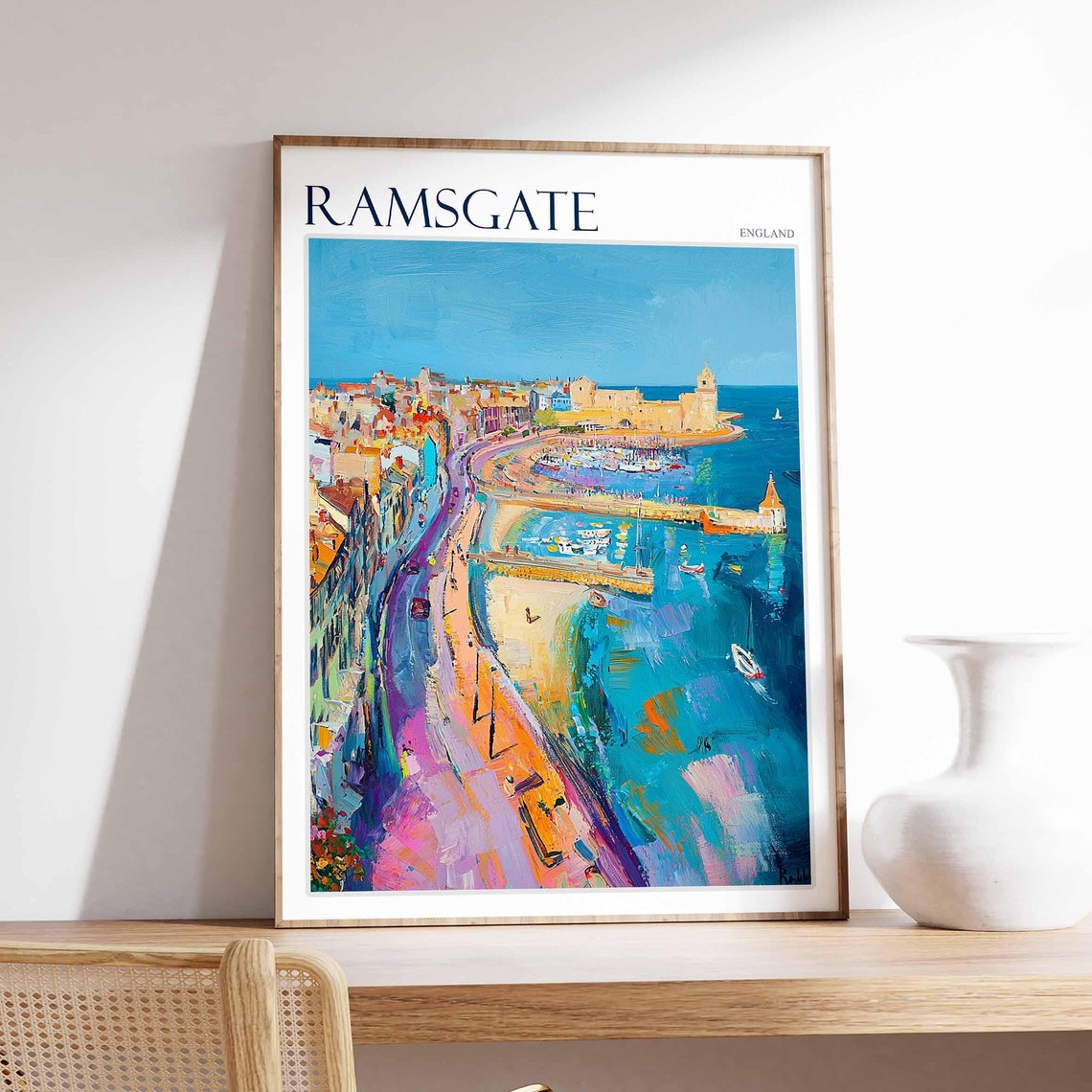 Ramsgate England Aerial Coast Marina Vibrant Painting Poster
