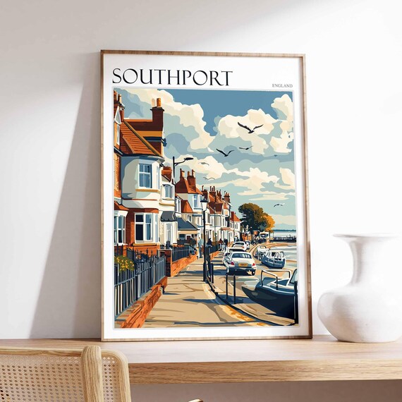 Southport England Historic Brick Street and Harbor View Poster