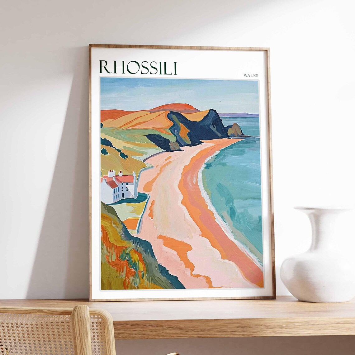 Rhossili Bay Poster Wales Poster Uk Travel Poster Coastal Wall Art British Decor Rhossili Travel Print Rhossili Wall Art Wales Decor