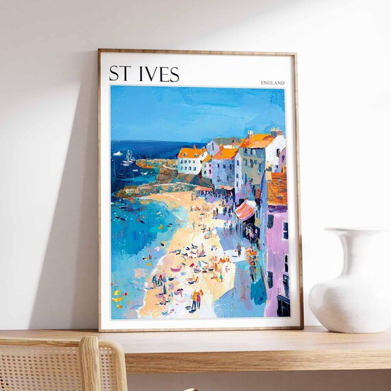St Ives England Beach Town Harbor Colorful Painted Seaside Travel Poster