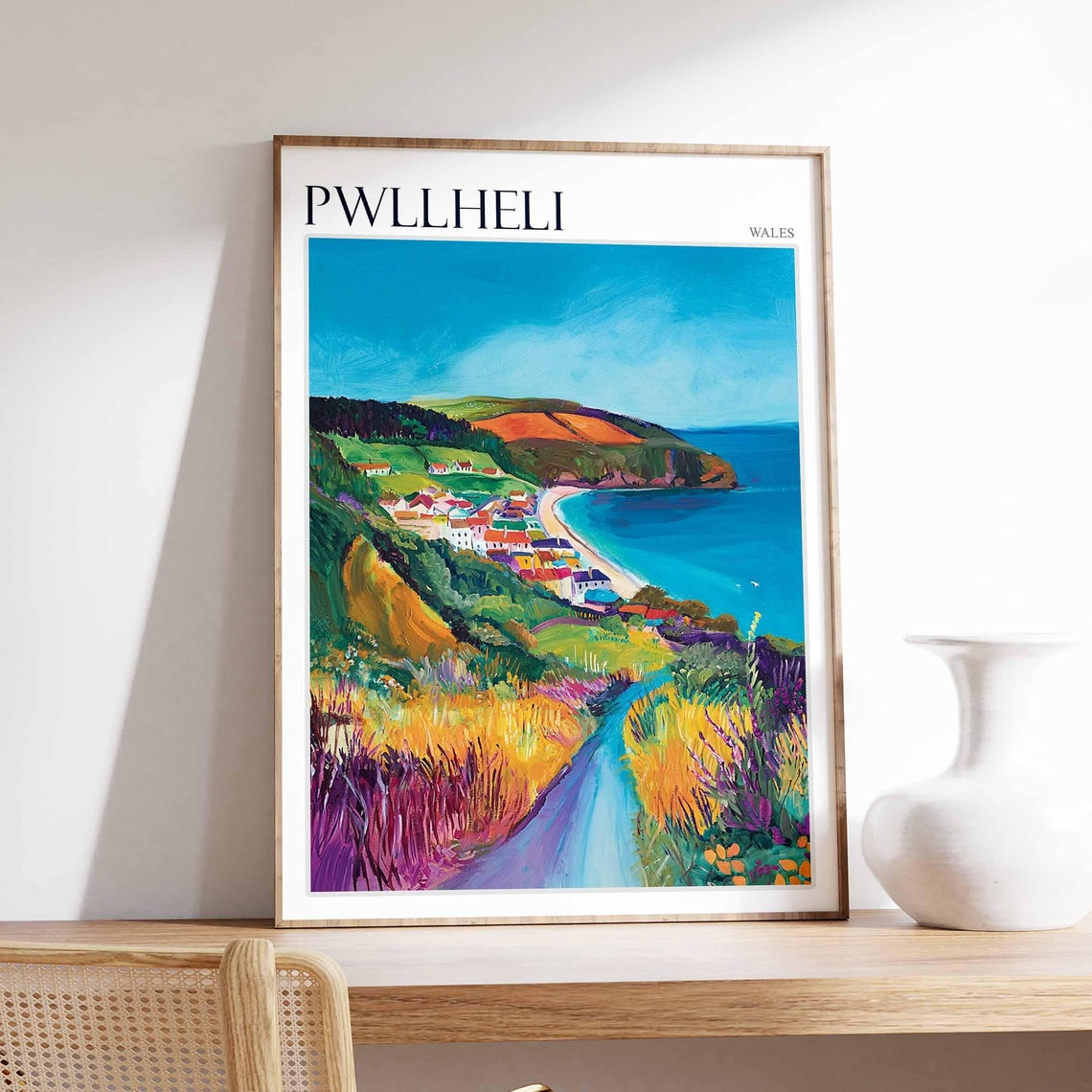 Pwllheli Wales Meadow Path To Colorful Bay Village Fields Art Poster
