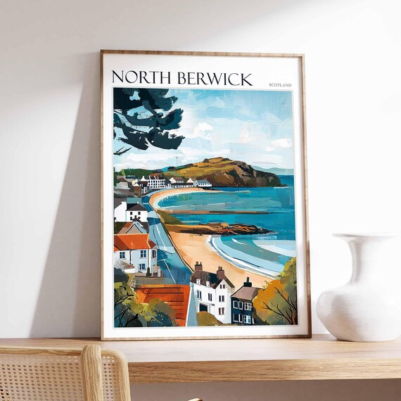 North Berwick Scotland Coastal Bay Scene Vintage Travel Poster