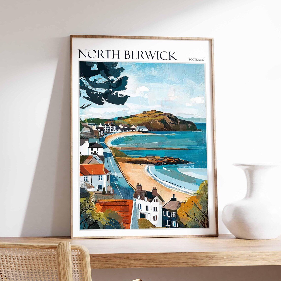 North Berwick Scotland Coastal Bay Scene Vintage Travel Poster