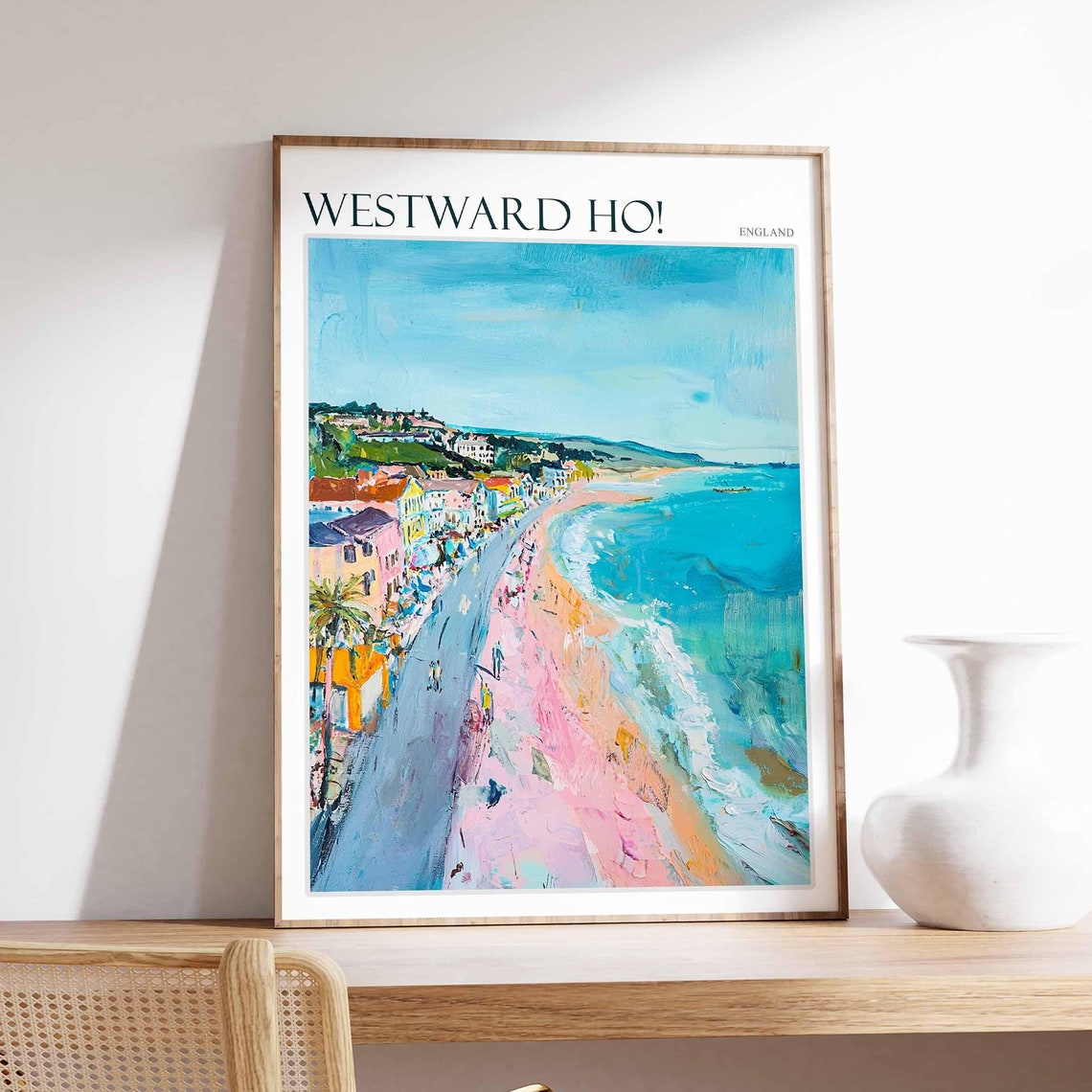 Westward Ho Aerial Beach Curve Town Surf Waves View Art Poster