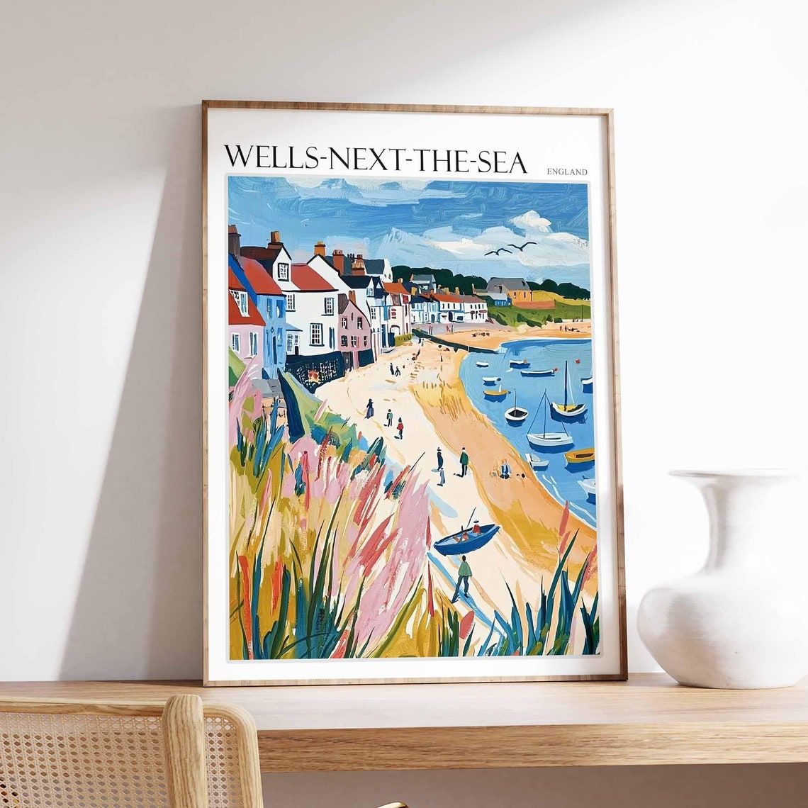 Wells Next The Sea Poster Norfolk Poster Uk Travel Poster Coastal Wall Art British Decor Wells Next The Sea Travel Print Norfolk Decor
