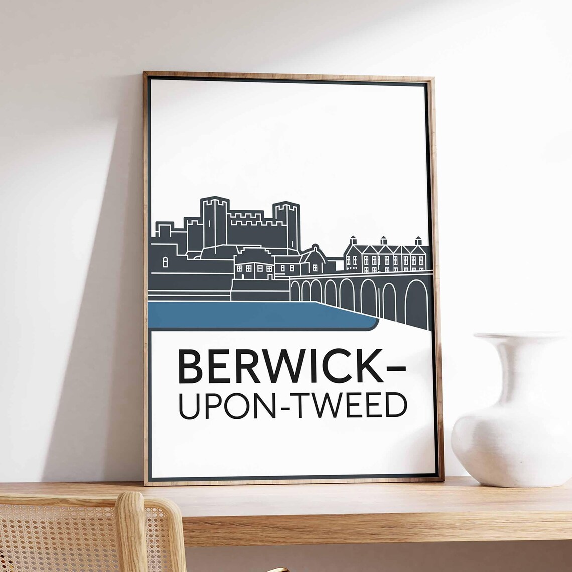 Berwick Upon Tweed England Castle Line Art Skyline Travel Poster