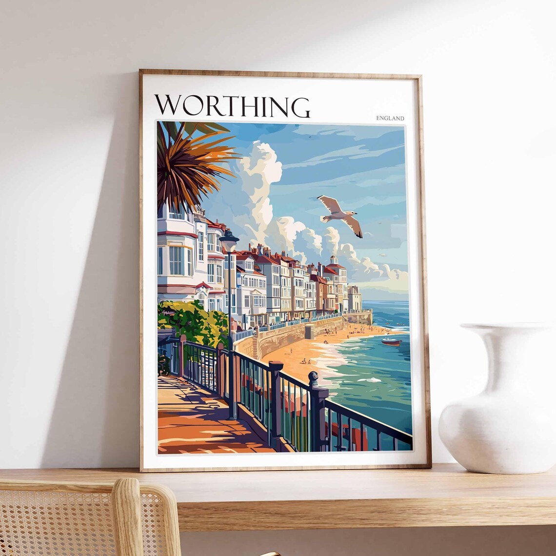 Worthing Promenade Railings Regency Houses Seagull Art Poster