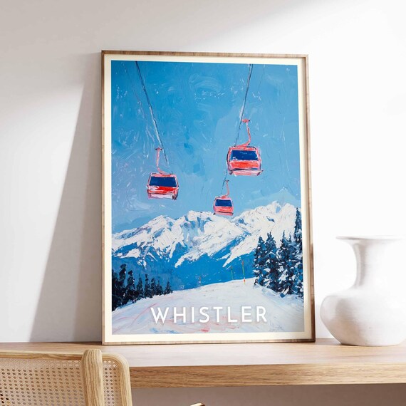 Whistler Canada Red Gondolas Snowy Mountain Ski Travel Poster