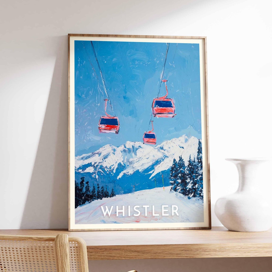 Whistler Canada Red Gondolas Snowy Mountain Ski Travel Poster