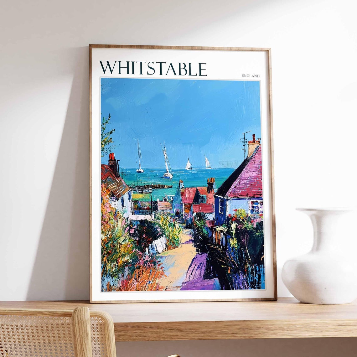 Whitstable England Cottage Garden Path With Sailboats Sea Poster