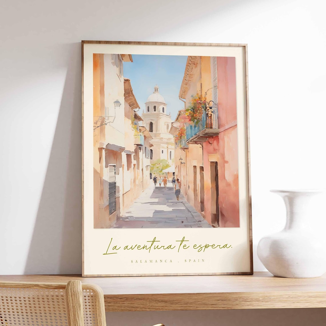 Salamanca Spain Watercolor Old Street Travel Poster La Aventura