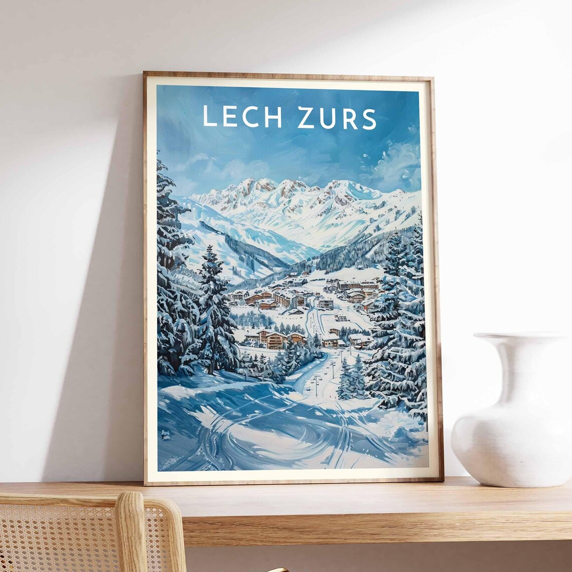 Lech Zurs Austria Vintage Ski Resort Snowy Mountain Village Poster