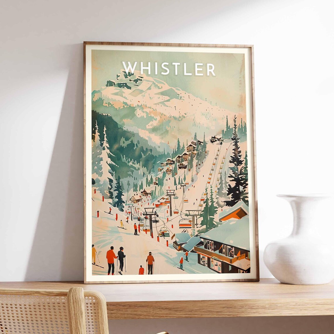 Whistler Skiing Travel Poster, Canada Winter Sport