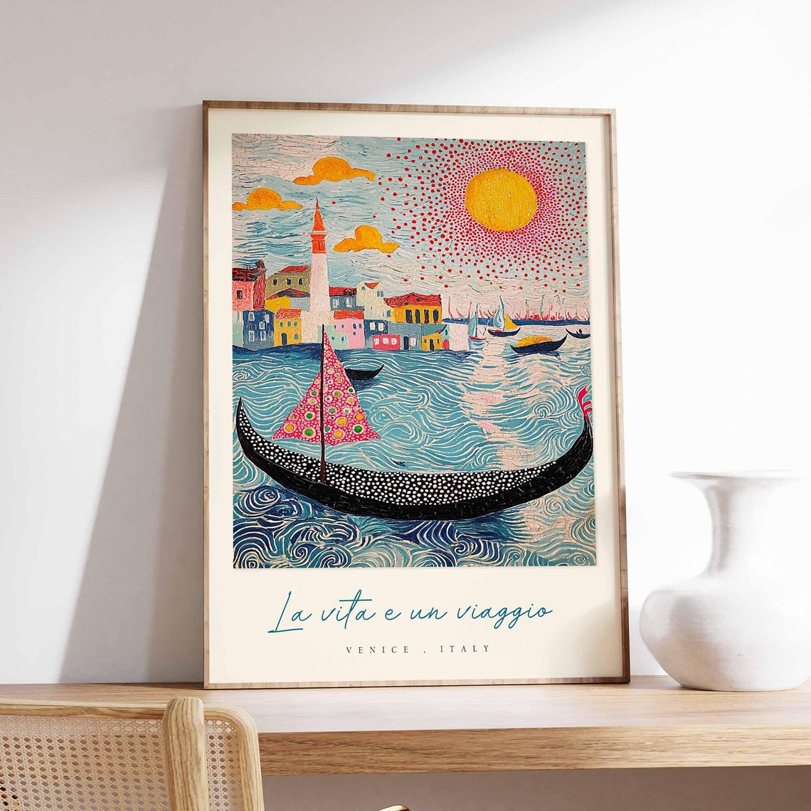 Venice Gondola Sailboat La Vita E Un Viaggio Dotted Sun Poster
