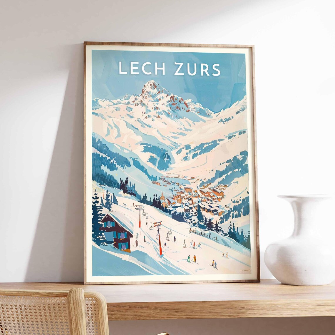 Lech Zurs Austria Vintage Ski Lifts Peak Alpine Village Poster