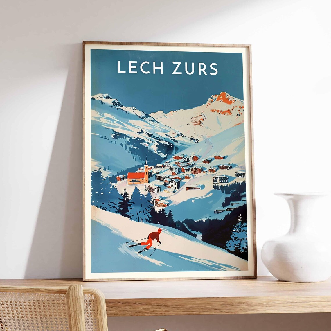 Lech Zrs Skiing Travel Poster, Austria Travel Print