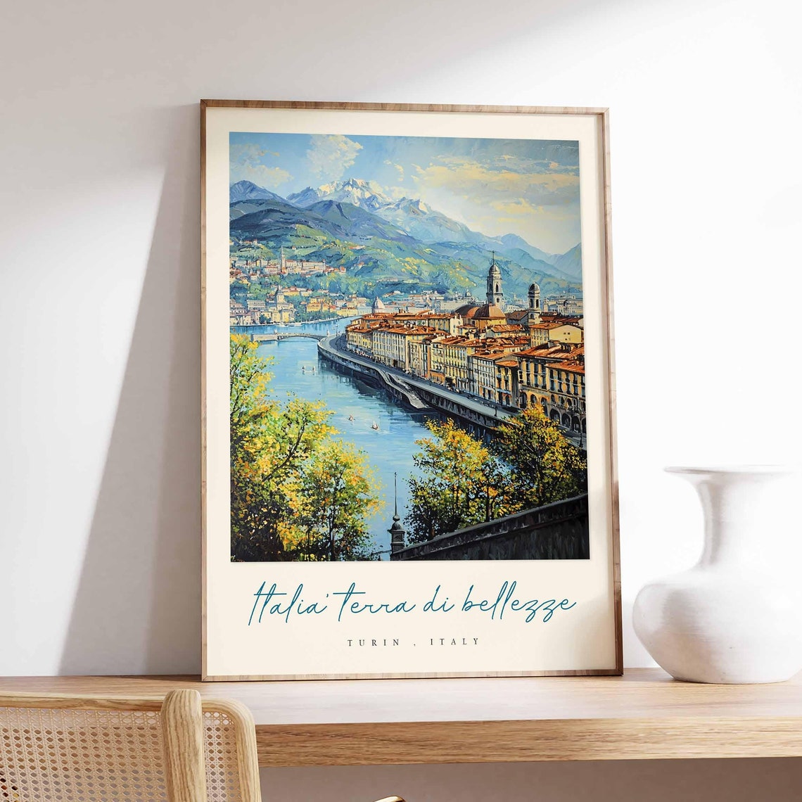 Turin Riverfront Bridges Italia Terra Di Bellezze Mountain Poster