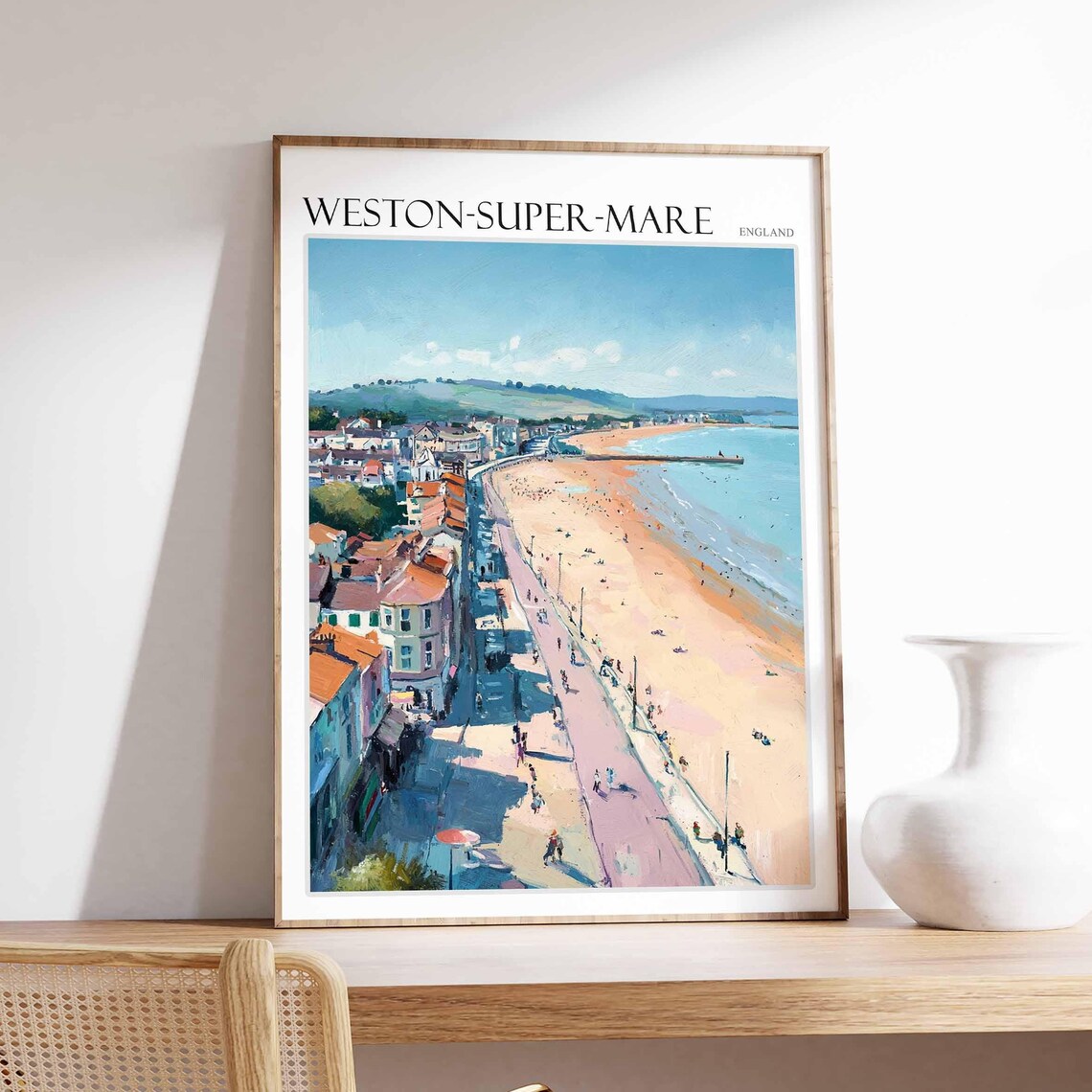 Weston-Super-Mare England Beach Promenade Aerial View Art Poster