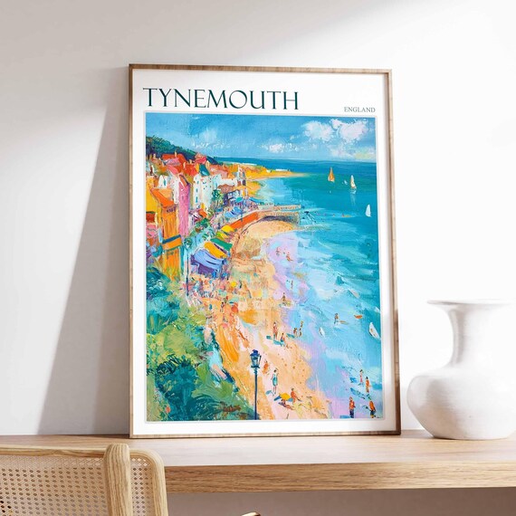 Tynemouth Bright Beach Colorful Houses Pier Sailboats Coast Poster