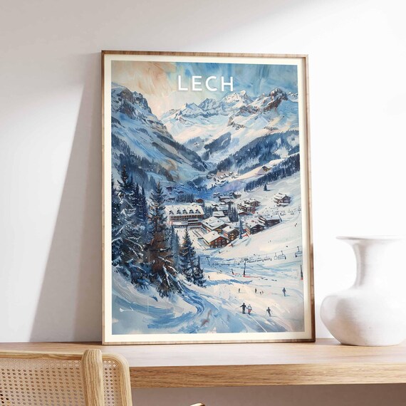 Lech Austria Ski Resort Village Chairlifts Skiers Peaks Poster