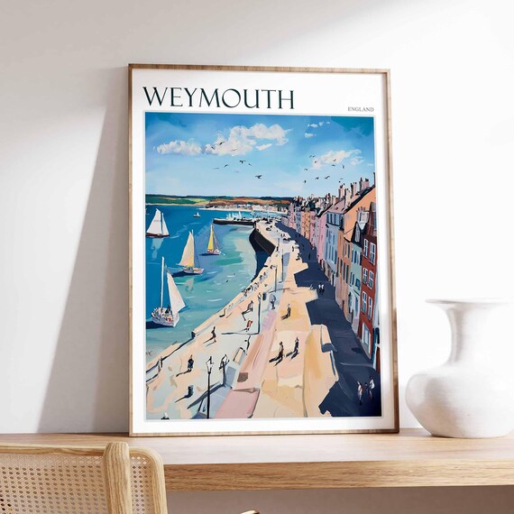 Weymouth England Busy Promenade Sailboats Seagulls Town Poster