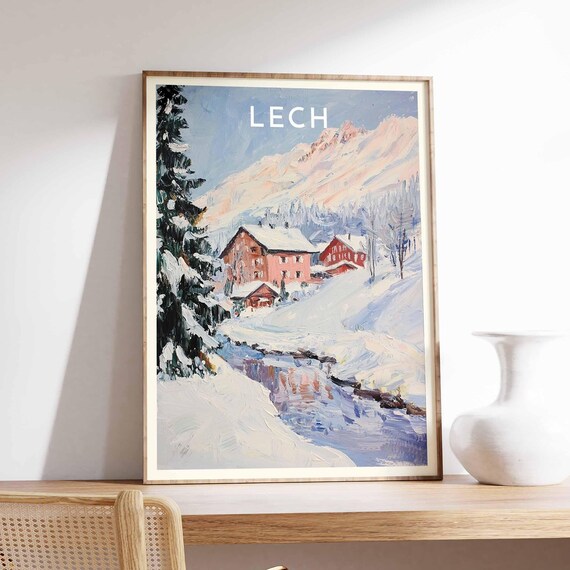 Lech Austria Snowy Stream Red Chalets Pines Winter Painting Poster