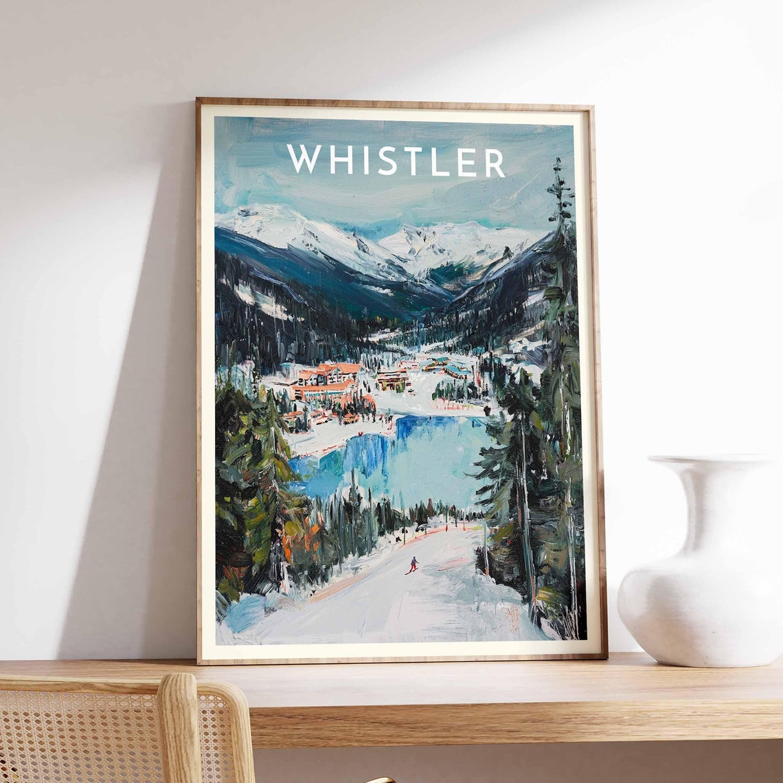 Whistler Canada Lake View Ski Slope Painterly Art Travel Poster
