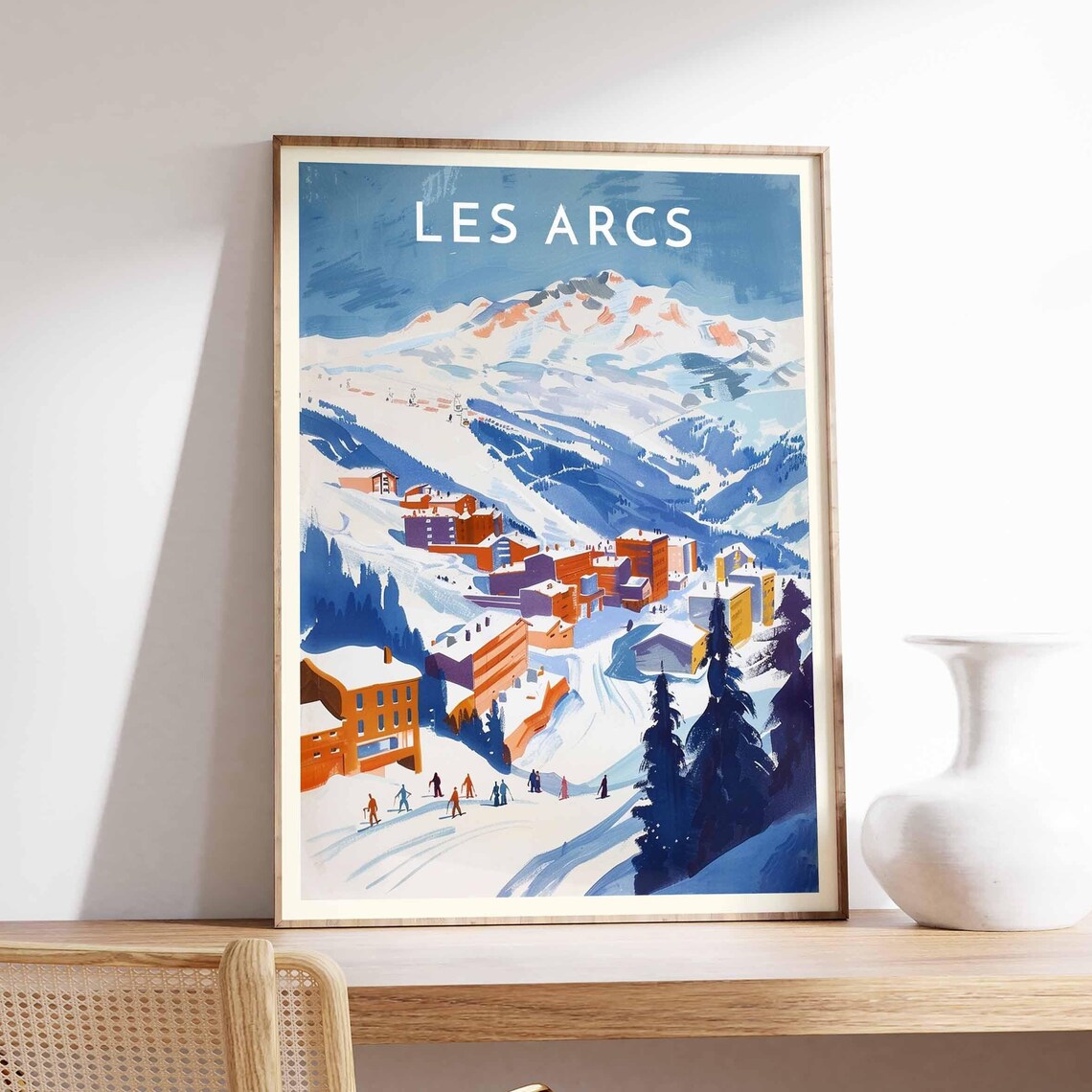 Les Arcs France Modernist Ski Resort Snowy Slopes Alpine Travel Poster
