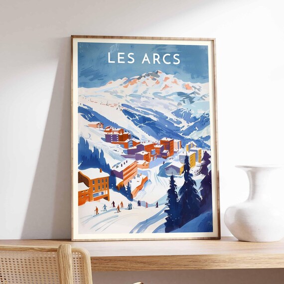 Les Arcs France Modernist Ski Resort Snowy Slopes Alpine Travel Poster