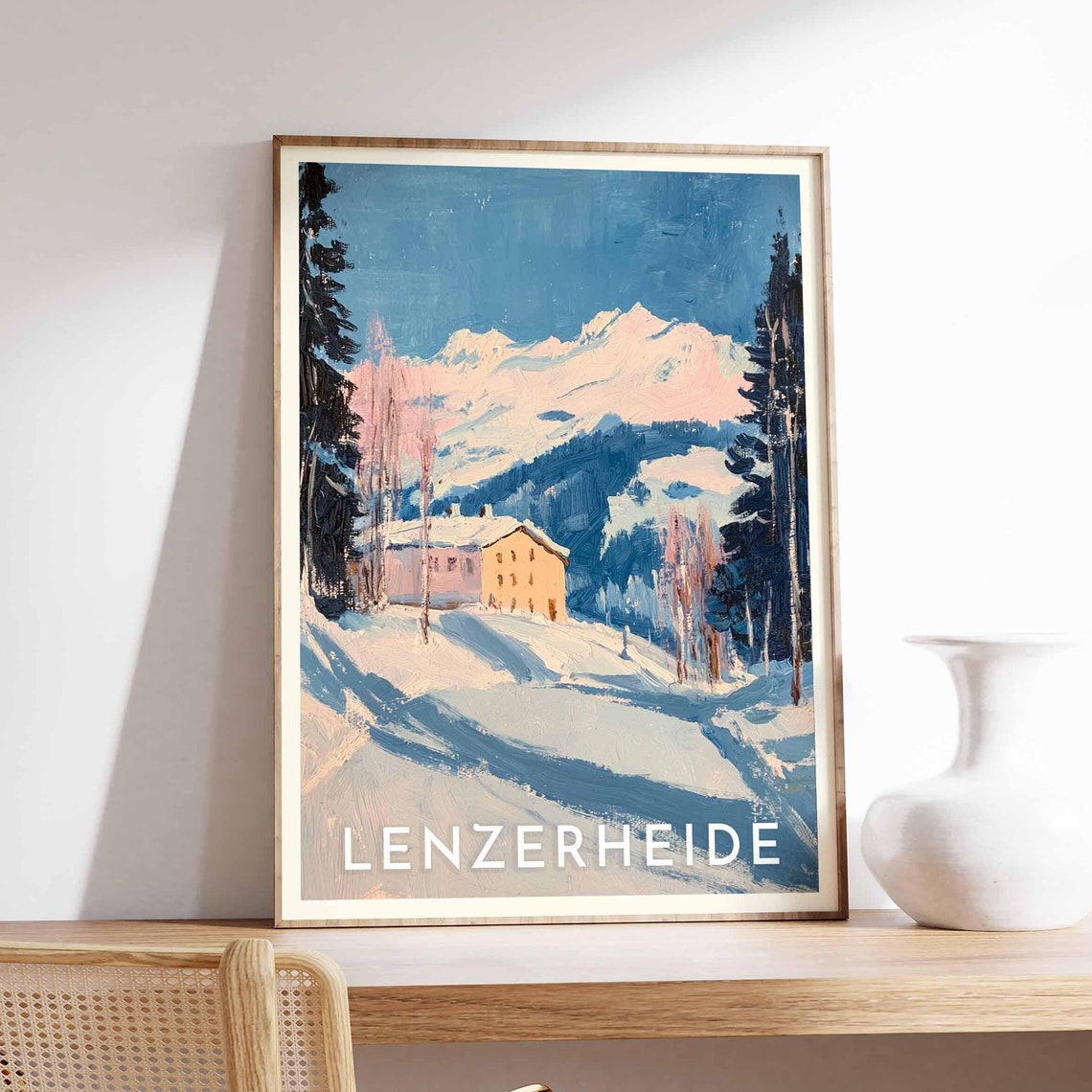 Lenzerheide Switzerland Snowy Chalet Peaks Pine Forest Ski Poster
