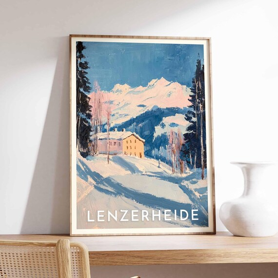 Lenzerheide Switzerland Snowy Chalet Peaks Pine Forest Ski Poster