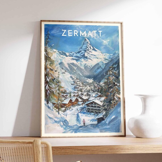 Zermatt Matterhorn Village Pines Lone Skier Scene Winter Poster