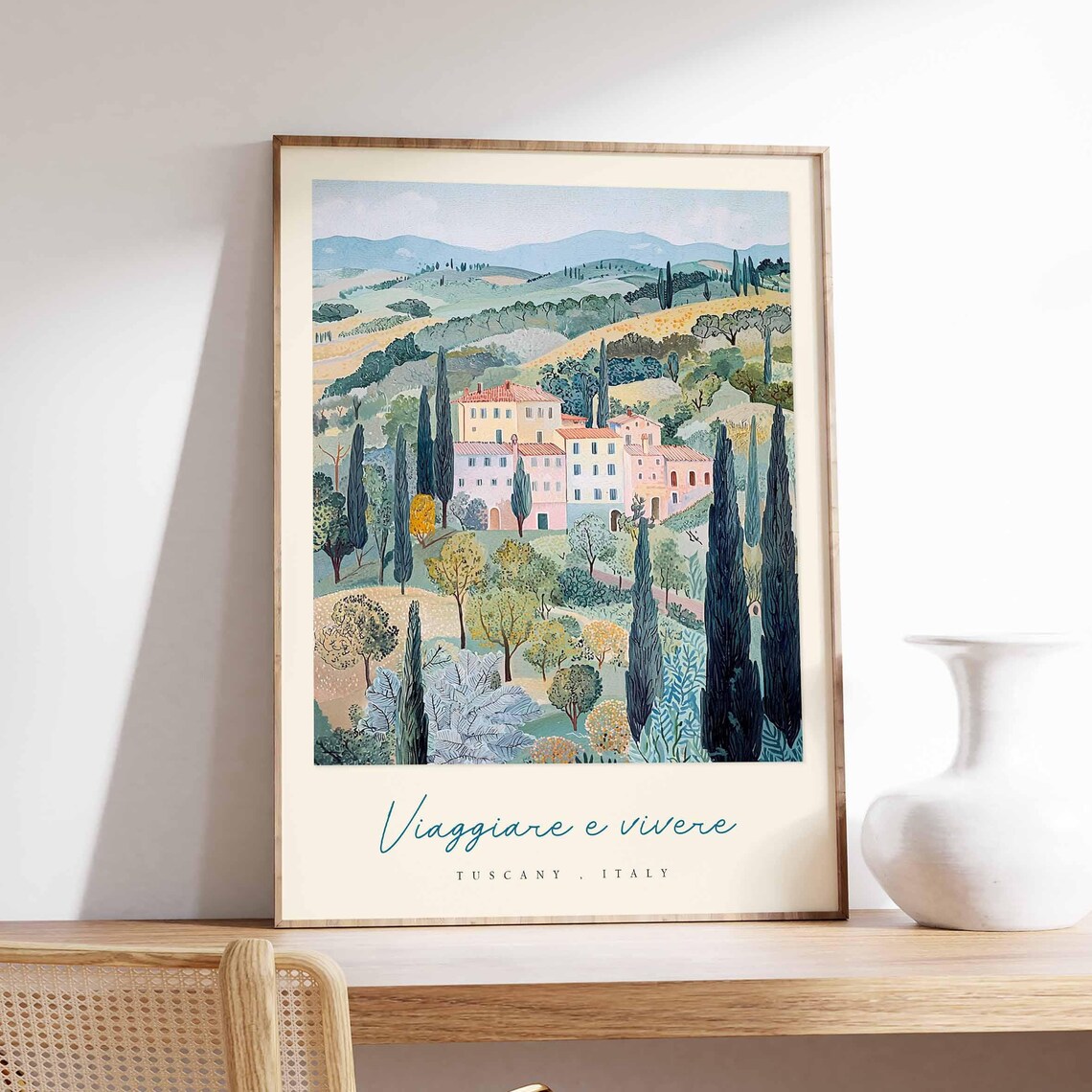 Tuscany Watercolor Hill Town Viaggiare E Vivere Cypress Italy Poster