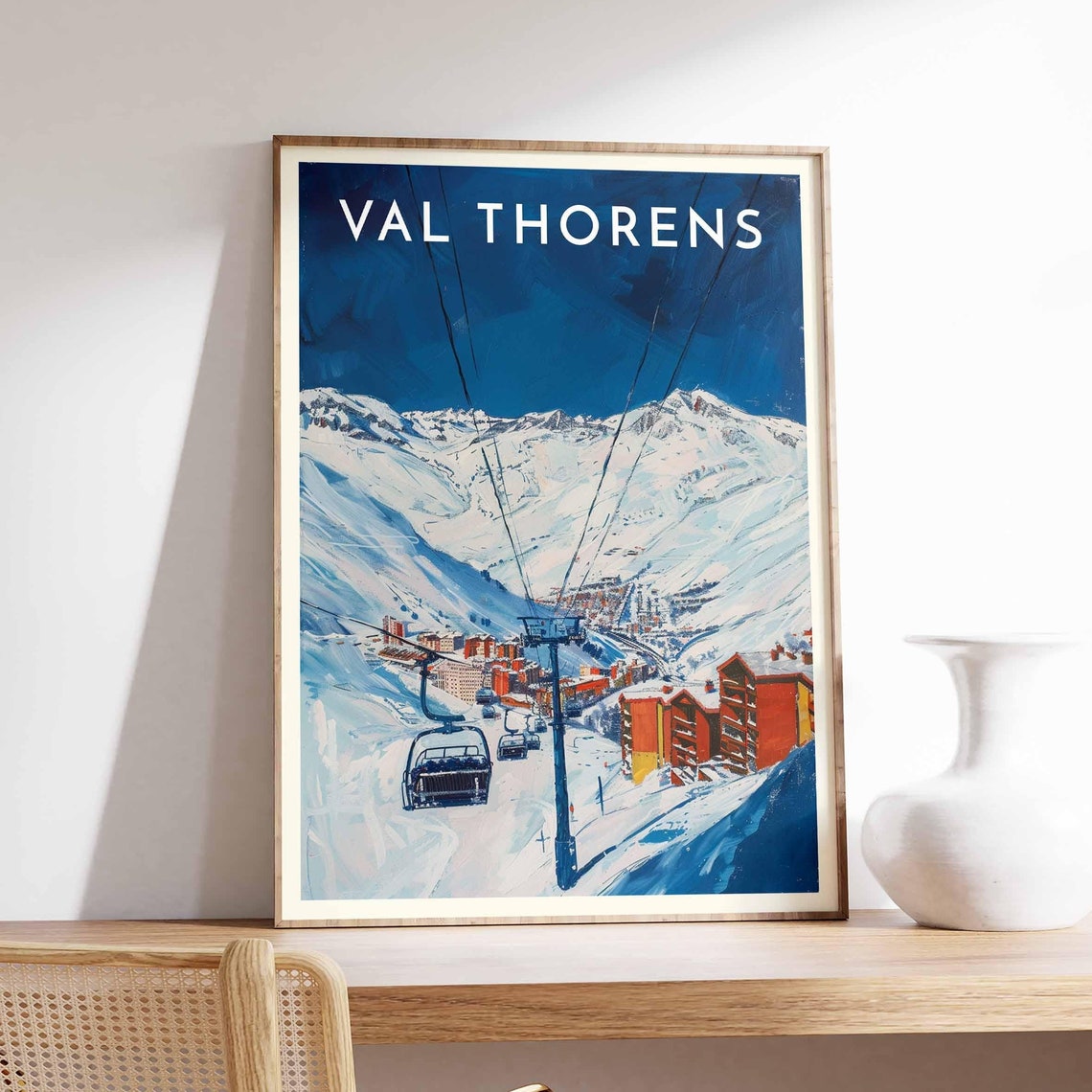 Val Thorens France Chairlift View Village Deep Blue Sky Poster