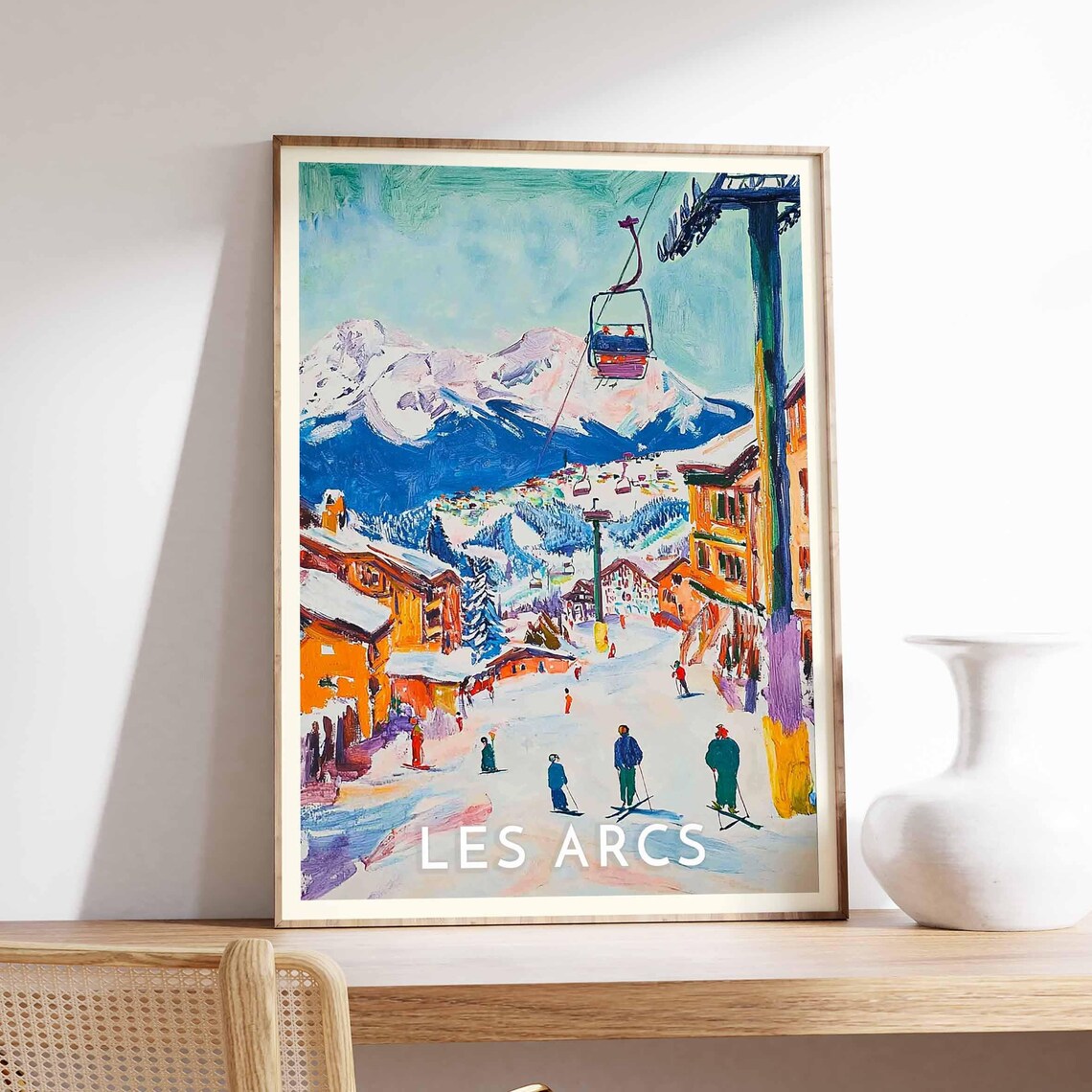 Les Arcs France Colorful Fauvist Chairlift Village Skiers Ski Poster