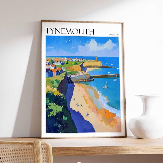 Tynemouth Castle Headland Beach Sailboats Painterly Coast Art Poster