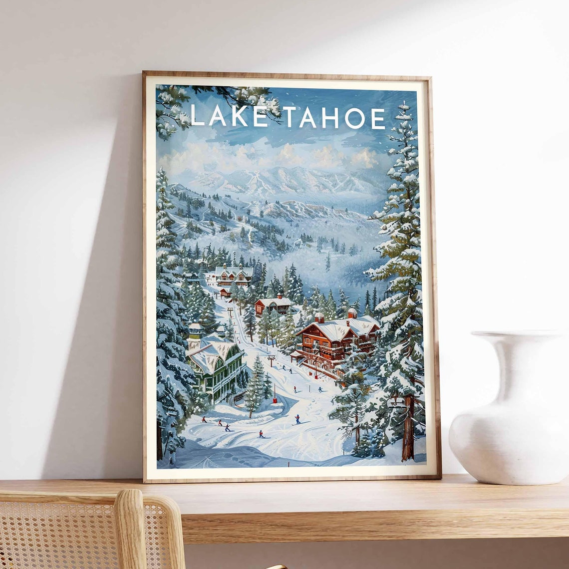 Lake Tahoe Ski Village Winter Wonderland Slopes Travel Poster