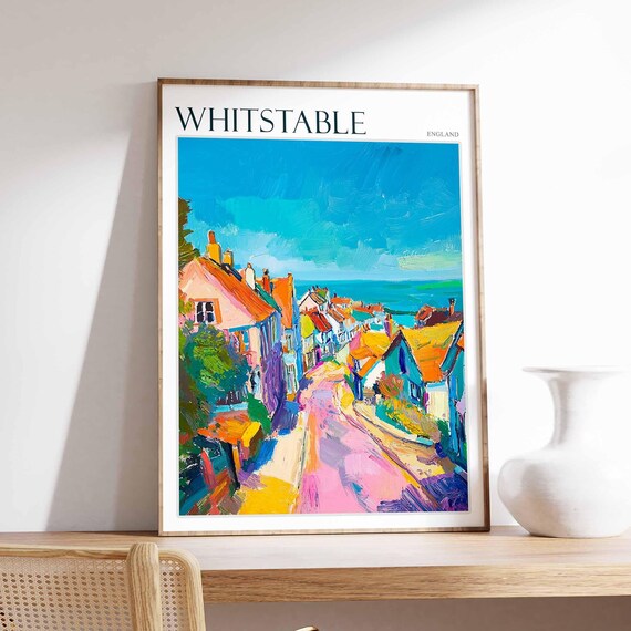 Whitstable England Colorful Cottage Street Seaside Travel Poster
