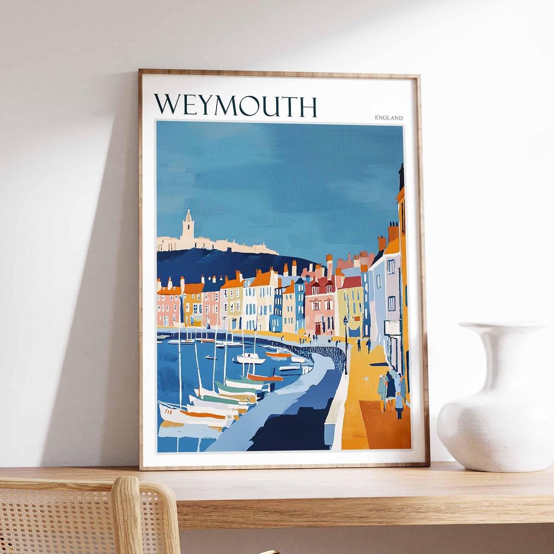 Weymouth England Marina Boats Hilltop Landmark Travel Poster
