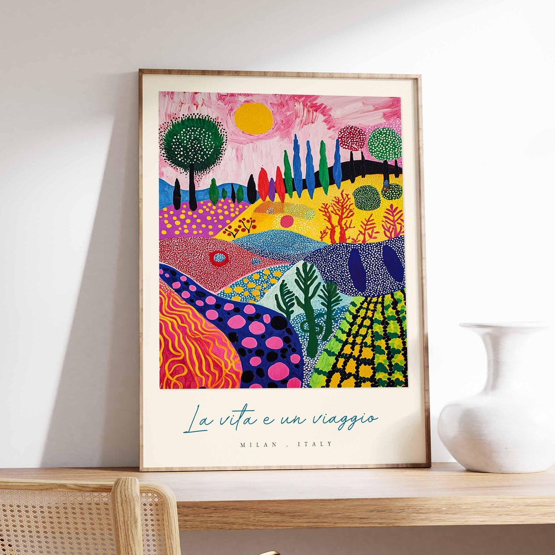Milan Abstract Psychedelic Landscape Cypress Pink Sky Italy Poster