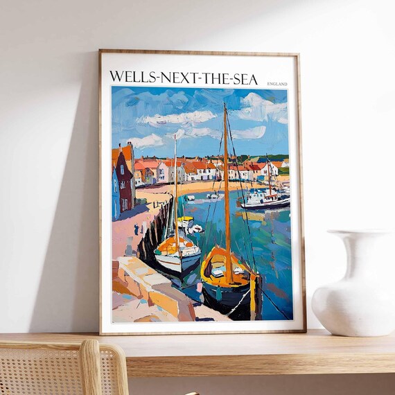 Wells Next The Sea England Harbor Sailboats Painted Travel Poster