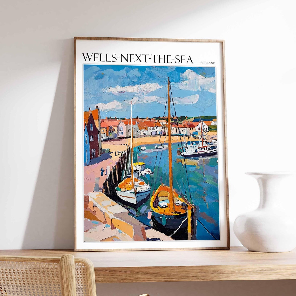 Wells Next The Sea Poster Norfolk Poster Uk Travel Poster Coastal Wall Art British Decor Wells Next The Sea Travel Print Norfolk Decor