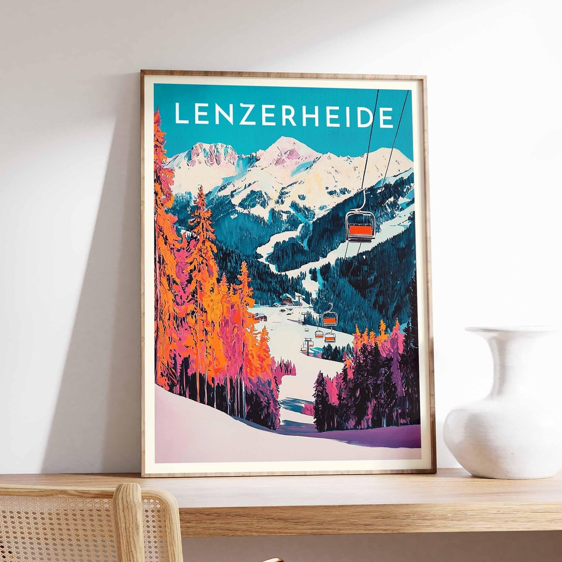 Lenzerheide Switzerland Retro Chairlifts Autumn Larches Ski Poster