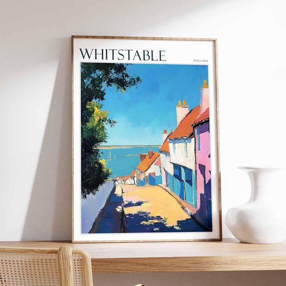 Whitstable England Cottage Street Down to the Sea Travel Poster