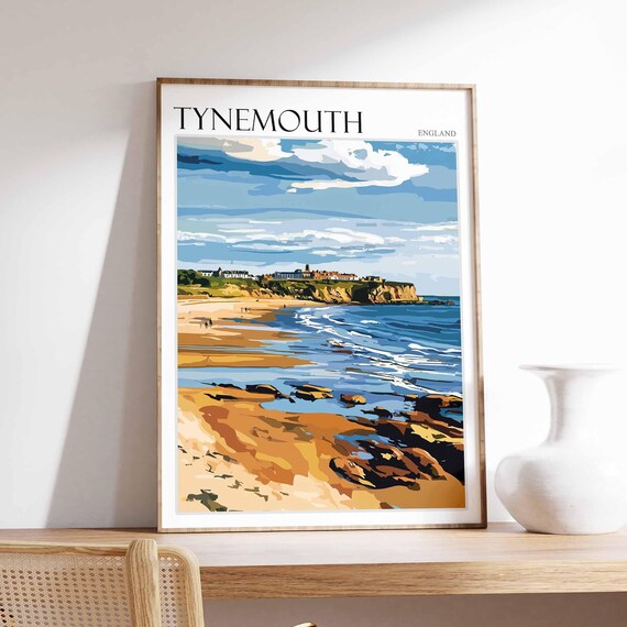 Tynemouth Rocky Shore Town Cliffs Flat Style View Art Poster