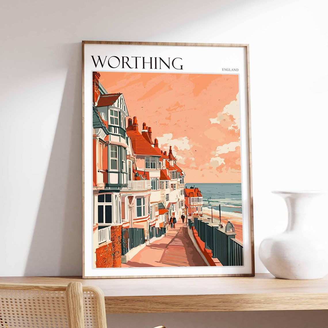 Worthing Poster Sussex Poster Uk Travel Poster Coastal Wall Art Uk Home Decor Worthing Travel Print Sussex Travel Print Worthing Art