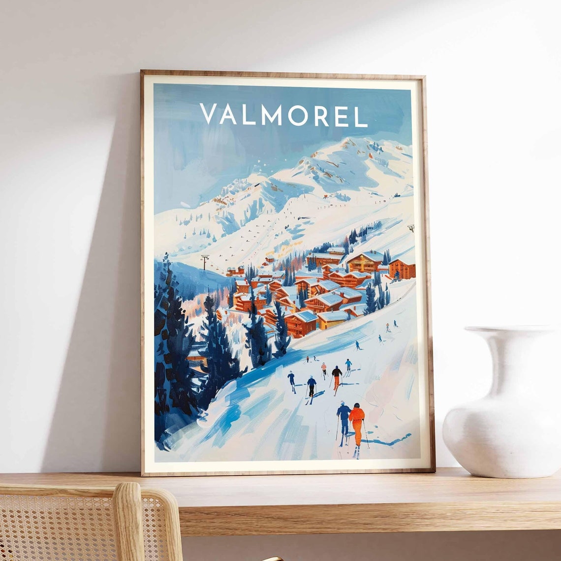 Valmorel Ski Village Orange Chalets and Mountain Slopes Winter Poster