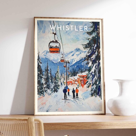 Whistler Canada Gondola Ride Colorful Village Winter Travel Poster