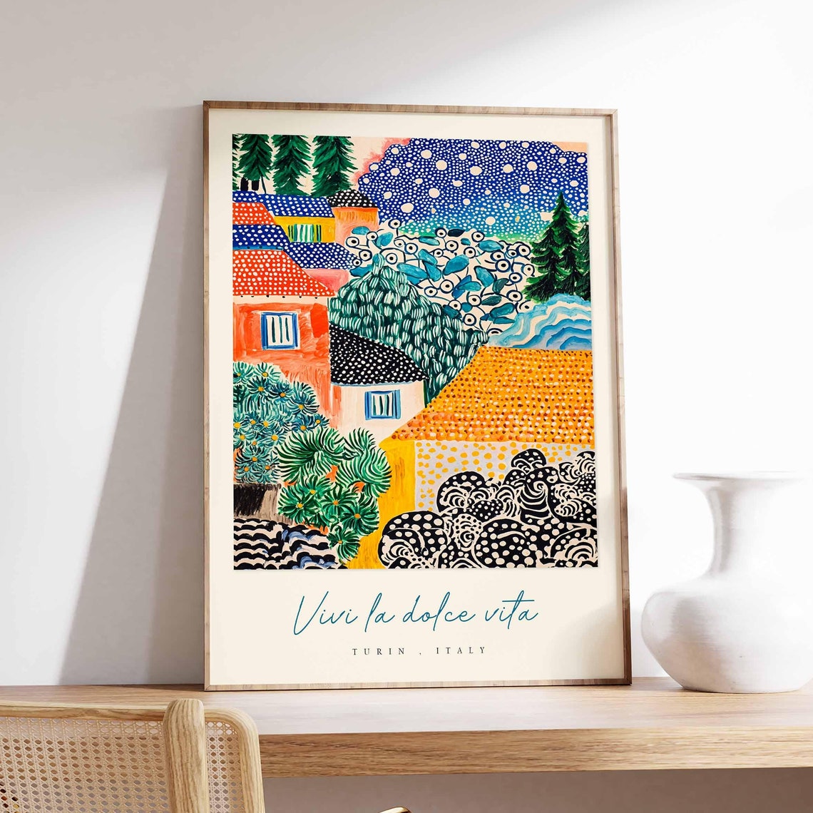 Turin Dotted Rooftops Vivi La Dolce Vita Pop Art Night Poster